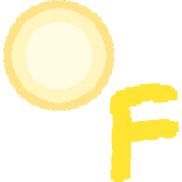 a medium light yellow circle, brightest in the center, with a yellow letter F in the corner.